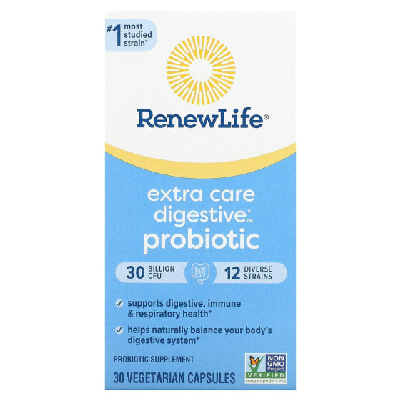 Пробиотик для пищеварения Renew Life Extra Care Digestive, 30 млрд КОЕ, 30 вегетарианских капсул