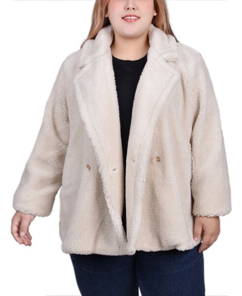 Plus Size Long Sleeve Double Breasted Sherpa Jacket