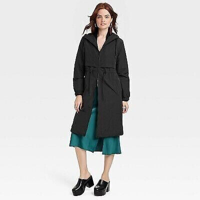 Women's Relaxed Fit Trench Rain Coat - A New Day Black XS