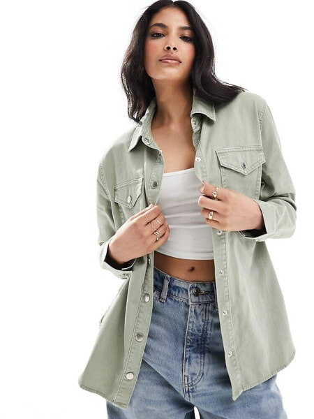 New Look denim overshirt in khaki