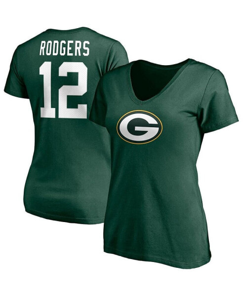 Women's Aaron Rodgers Green Green Bay Packers Player Icon Name and Number V-Neck T-shirt