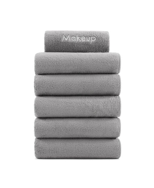 Makeup Remover Fingertip Towels (Pack of 6), Soft Coral Fleece Microfiber Washcloths for Make Up, Embroidered, 11 x 17 in.