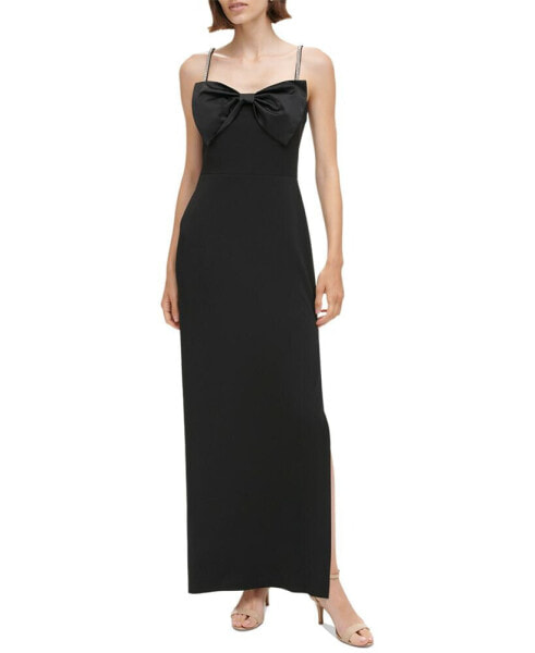 Women's Bow-Bodice Embellished-Strap Side-Slit Dress