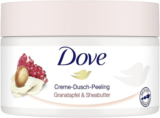 Dove Cream Shower Scrub for Silky Smooth Skin, Pomegranate & Shea Butter with Rich Texture, Pack of 4 (225 ml each)