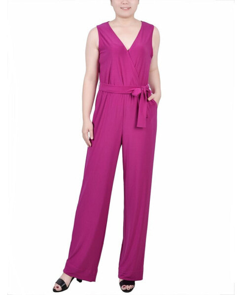 Petite Sleeveless Belted Jumpsuit