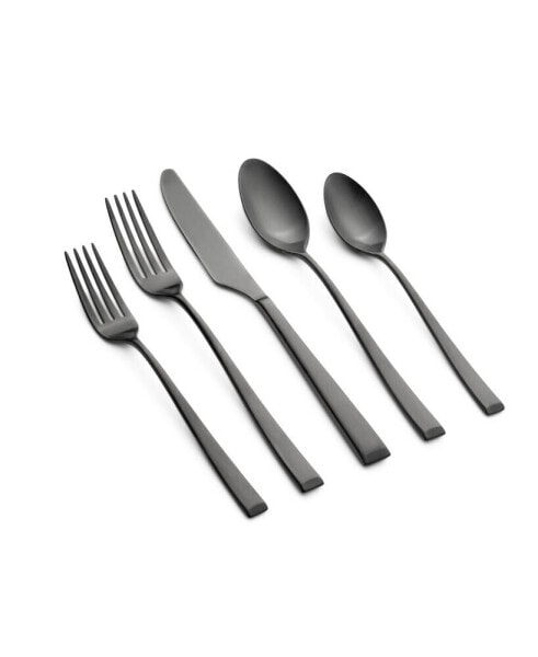 Marlise Black Satin 20 Piece 18/10 Stainless Steel Flatware Set, Service for 4