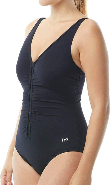 TYR Women's 247539 Solid V Neck Zip Controlfit One Piece Swimsuits Size 8