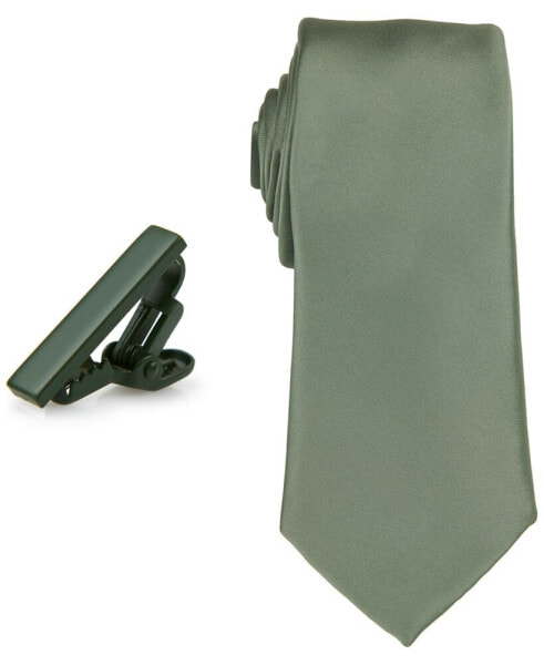 Men's Solid Tie & 1" Tie Bar Set