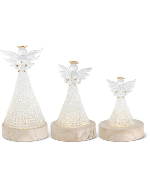 K&K Interiors Set Of 3 Handcrafted Spun Glass Led Angels