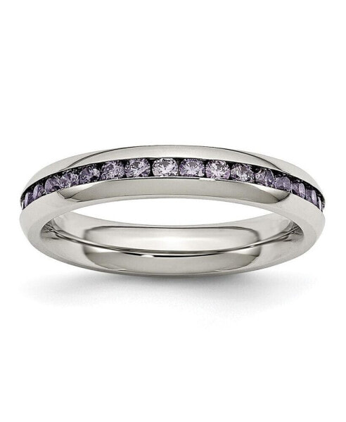 Stainless Steel Polished 4mm February Purple CZ Ring