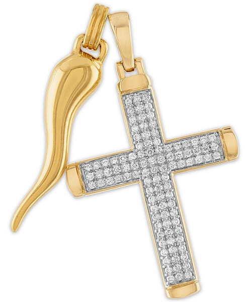 2-Pc. Set Cubic Zirconia Cross and Horn Pendants in 14k Gold-Plated Sterling Silver, Created for Macy's
