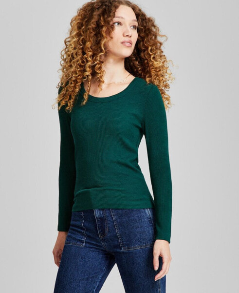 Women's Ribbed Scoop-Neck Long-Sleeve Top, Created for Macy's