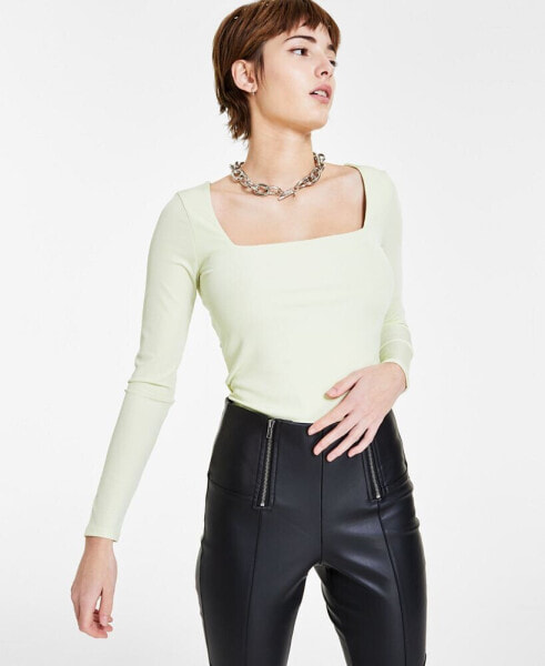 Women's Square-Neck Ribbed Bodysuit, Created for Macy's