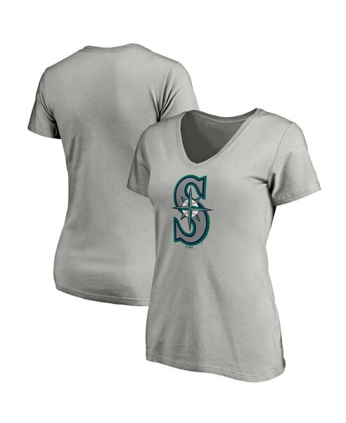 Women's Heathered Gray Seattle Mariners Core Official Logo V-Neck T-shirt