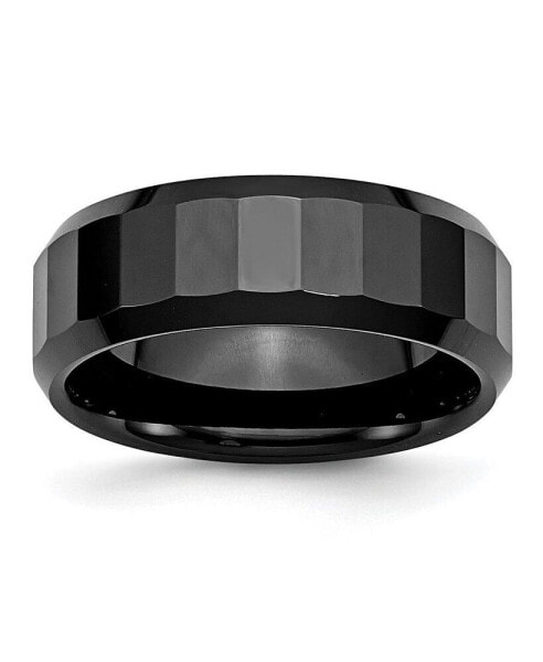 Ceramic Black Faceted Beveled Edge Polished Wedding Band Ring