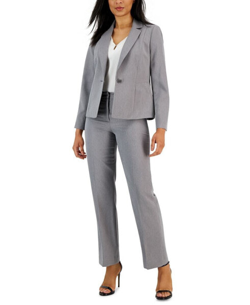 Herringbone Single Button Blazer & Straight Leg, Mid-Rise Pantsuit, Regular and Petite Sizes