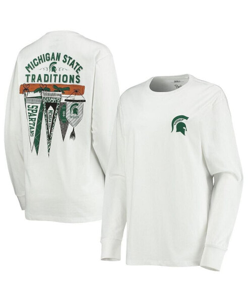 Футболка с длинным рукавом Pressbox женская белая Michigan State Spartans Traditions Pennant