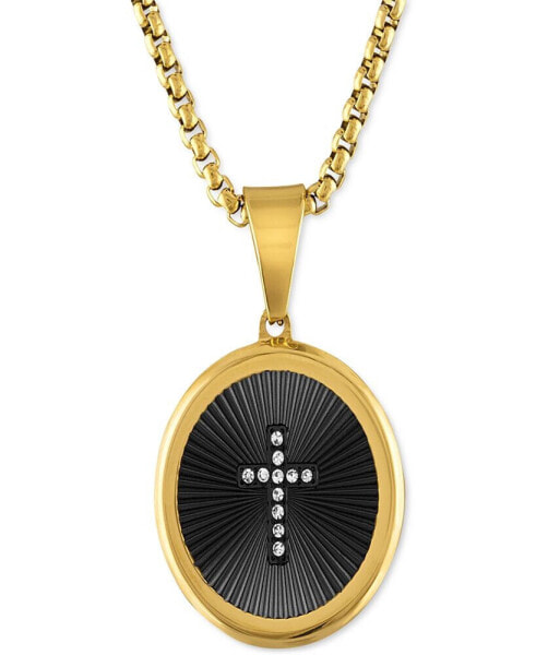 Men's Diamond Cross Oval 22" Pendant Necklace in Black & Gold-Tone Ion-Plated Stainless Steel