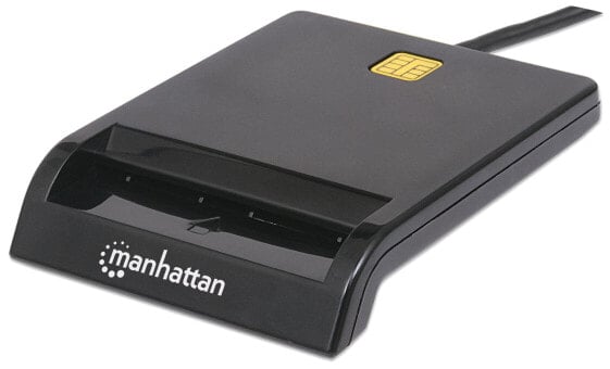 Manhattan USB-A Contact Smart Card Reader - 12 Mbps - Friction type compatible - External - Windows or Mac - Cable 105cm - Black - Three Year Warranty - Blister - USB 2.0 - 1.05 m - Black - 60 g