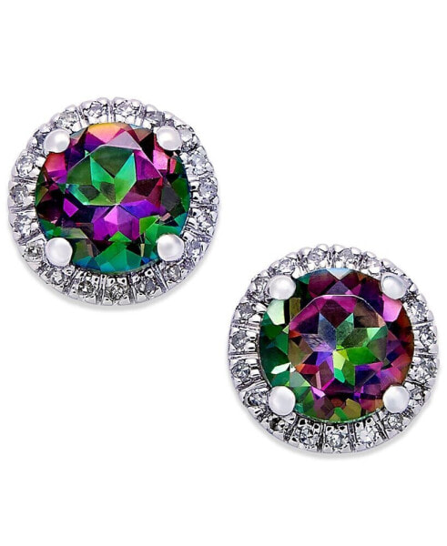 Mystic Topaz (1-3/4 ct. t.w.) and Diamond (1/6 ct. t.w.) Round Stud Earrings in 14k White Gold