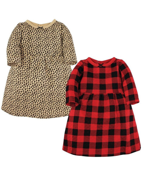 Baby Girls Cotton Dresses, Buffalo Plaid Leopard