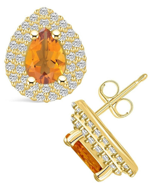 Citrine (1-1/3 ct. t.w.) and Diamond (5/8 ct. t.w.) Halo Stud Earrings in 14K Yellow Gold
