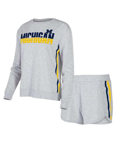 Пижама Concepts Sport женская Gray Michigan Wolverines Cedar из трикотажа с длинным рукавом и шортами Sleep Set