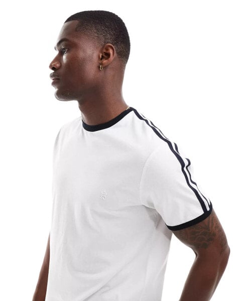 French Connection shoulder tape ringer t-shirt in white & navy