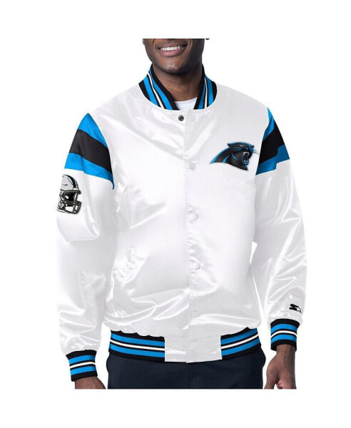 Men's White Carolina Panthers Satin Full-Snap Varsity Jacket