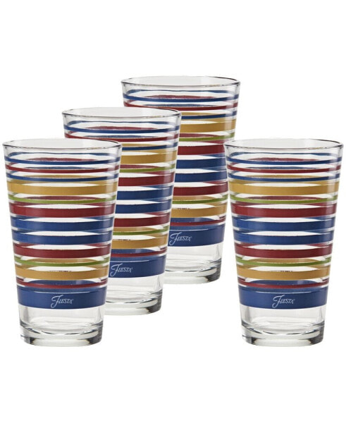 Bright Stripes 16-Ounce Tapered Cooler Glass, Set of 4