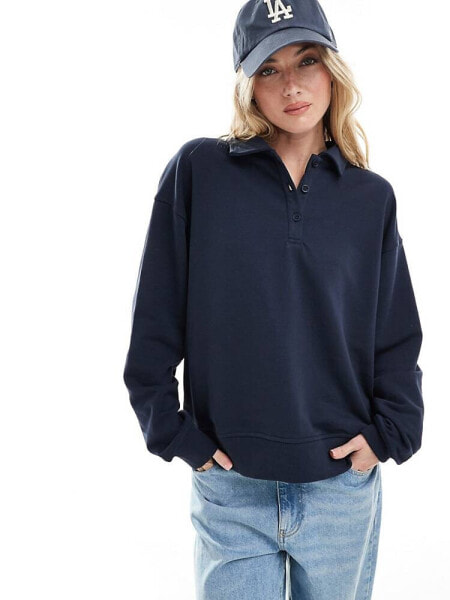 Stradivarius STR oversized polo top in navy