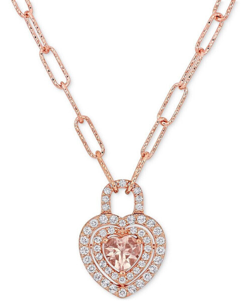 Morganite (5/8 ct. t.w.) & White Topaz (7/8 ct. t.w.) Heart Padlock 18" Pendant Necklace in 18k Rose Gold-Plated Sterling Silver