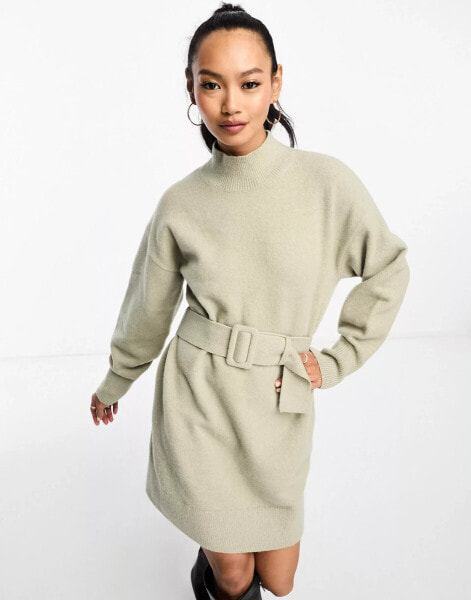 & Other Stories belted knitted dress in sage