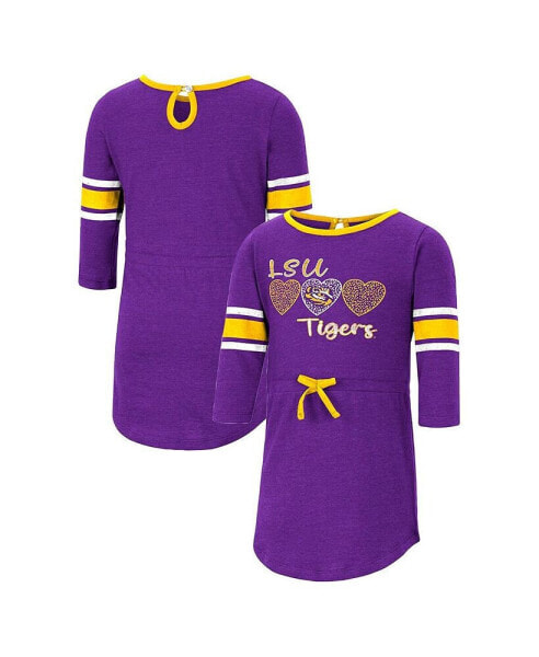 Girls Toddler Heathered Purple Distressed LSU Tigers Poppin Sleeve Stripe Dress