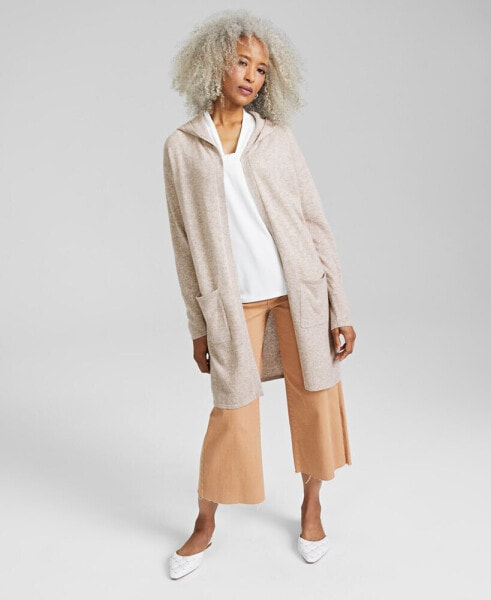 Petite's 100% Cashmere Open-Front Hoodie, Created for Macy's