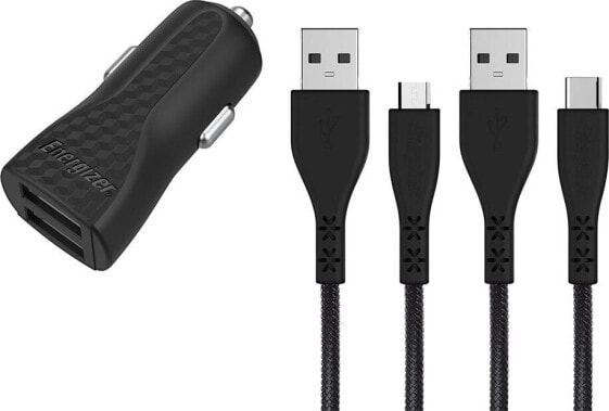 Ładowarka Energizer Energizer Hardcase Ładowarka samochodowa 2USB 2,4A z kablem typ-C i microUSB czarna Lifetime