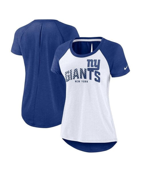 Women's White, Royal New York Giants Back Slit Lightweight Fashion T-shirt