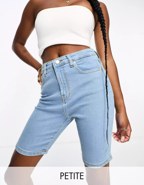 DTT Petite skinny denim shorts in light wash blue