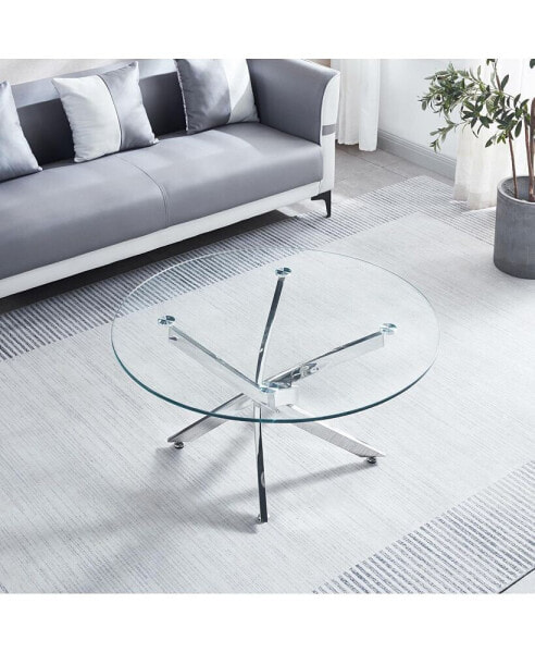 Modern Round Tempered Glass Coffee Table With Chrome Legs