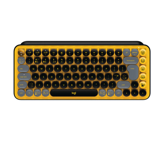 Logitech POP Keys Wireless Mechanical Keyboard With Emoji Keys - Mini - RF Wireless + Bluetooth - Mechanical - QWERTY - Black - Grey - Yellow