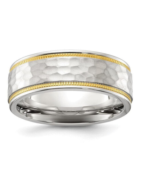 Stainless Steel Brushed Hammered Yellow IP-plated Band Ring