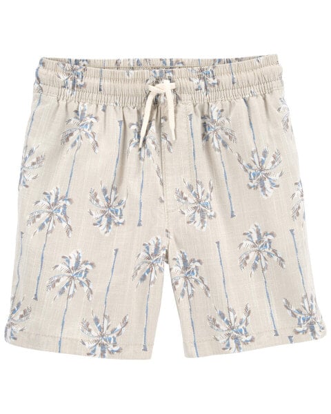 Kid Palm Tree Print Chambray Drawstring Shorts 10