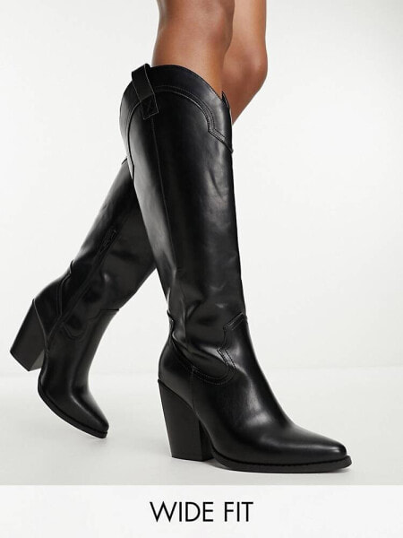 ASOS DESIGN Wide Fit Claudia western knee boots in black