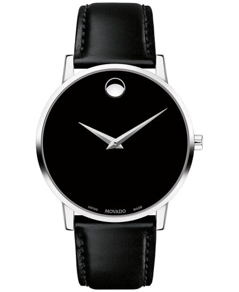Men's Swiss Museum Classic Black Leather Strap Watch 40mm