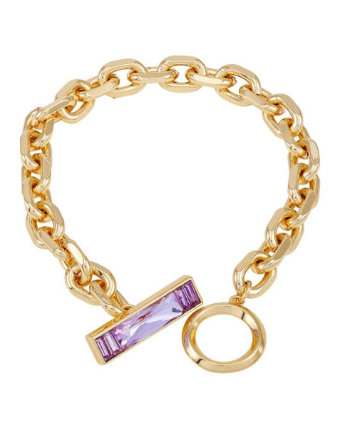 Gold-Tone Glass Stone Toggle Chain Bracelet