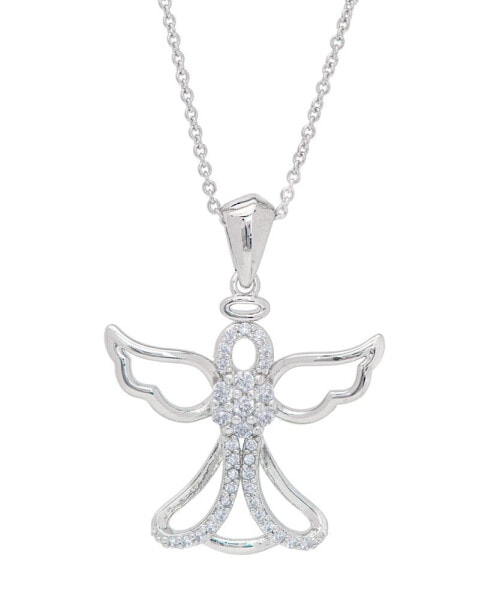 Macy's women's Fine Silver Plated Cubic Zirconia Angel Pendant Necklace