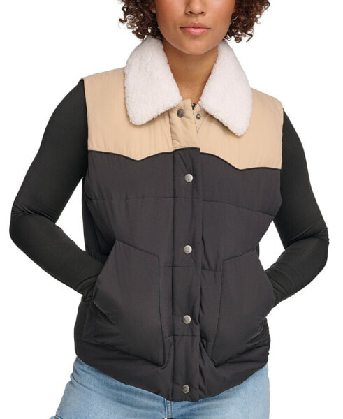 Women's Faux-Fur-Collar Western Puffer Vest