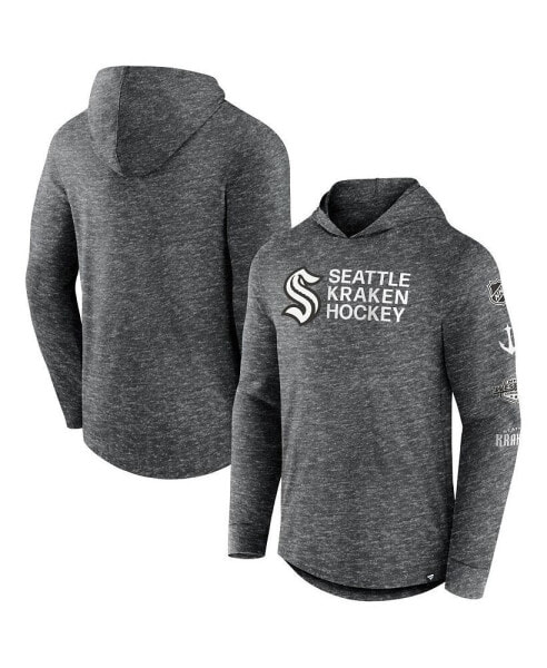 Men's Heather Charcoal Seattle Kraken Stacked Long Sleeve Hoodie T-shirt