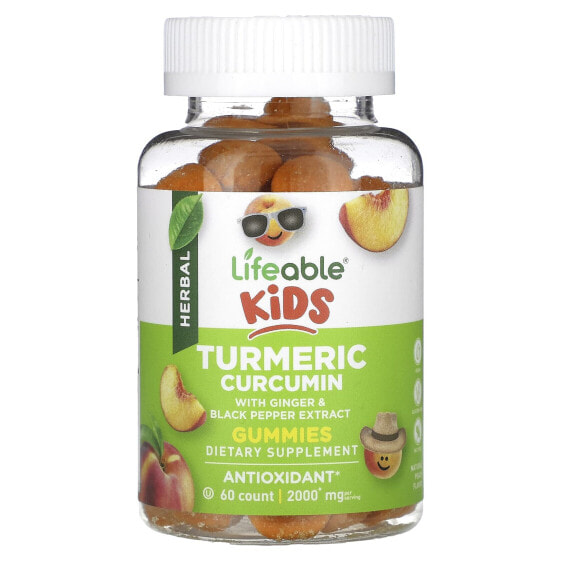 Lifeable, Детские жевательные мармеладки с куркумином и куркумой, натуральный персик, 1000 мг, 60 жевательных таблеток