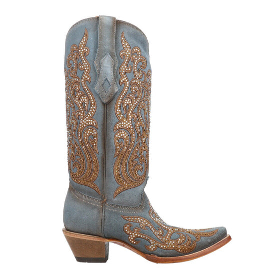 Corral Boots Embroidered Crystal Studded Snip Toe Cowboy Womens Blue Casual Boo